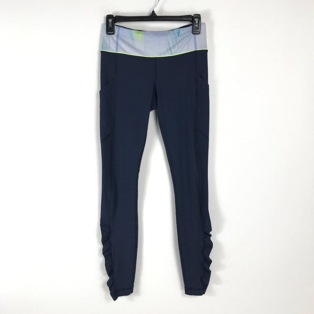 Lululemon Speed Tight Women's Size 4 Navy Blue Pockets Stretch Ruched Activewear